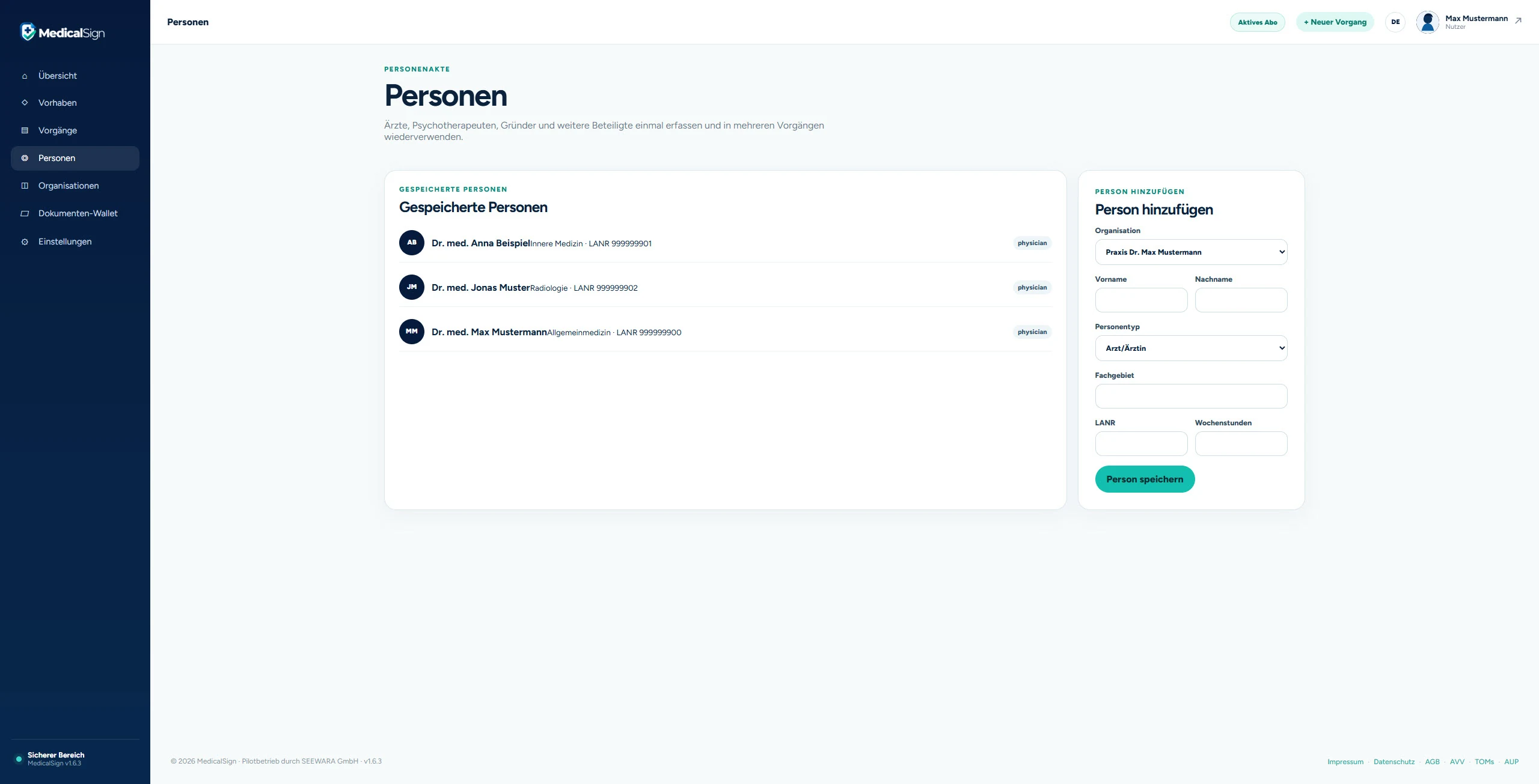 Team & Personalakten – MedicalSign