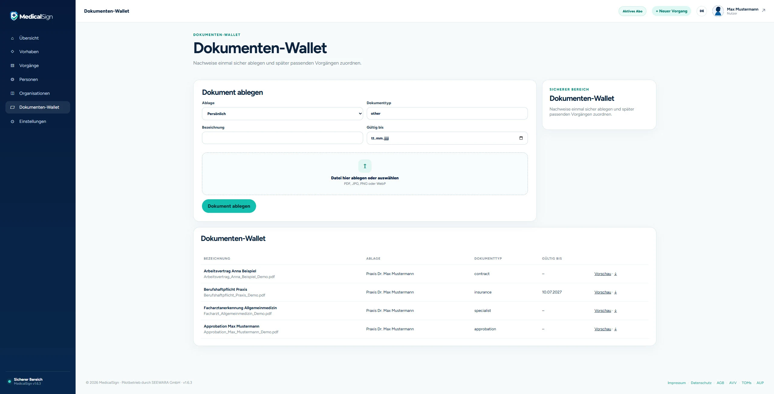 Dokumenten-Wallet – MedicalSign